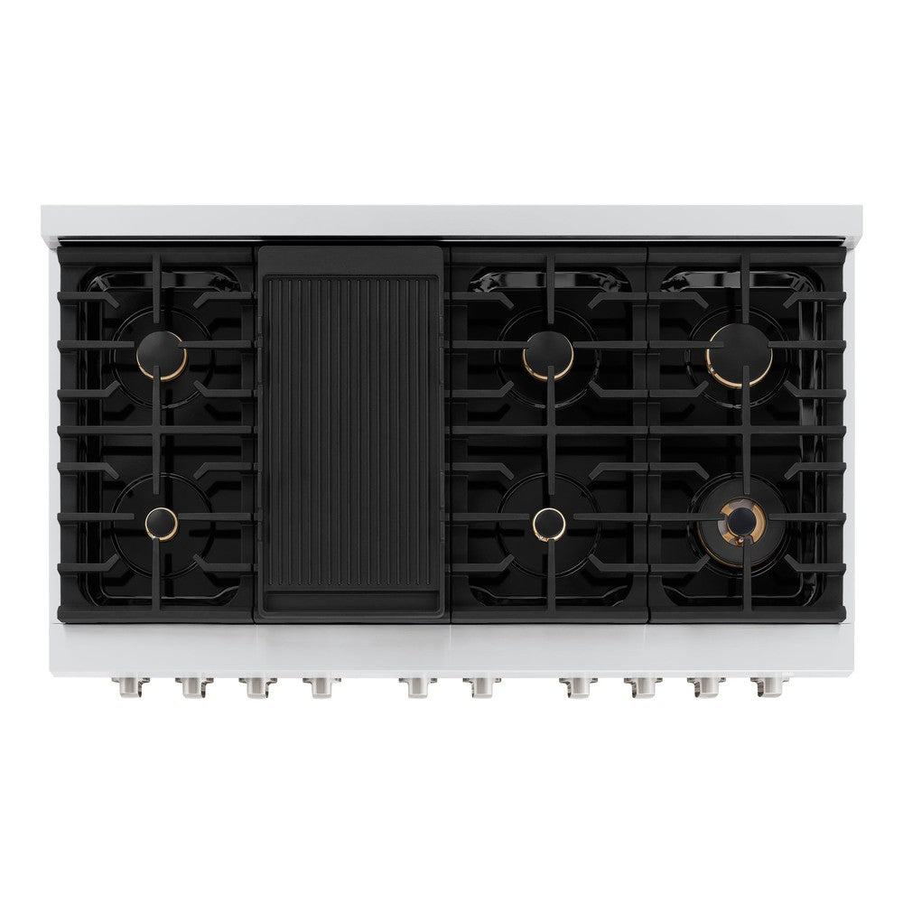 ZLINE SDR-BR-48 Paramount 48 in. Dual Fuel Range with Double Oven, 8 Brass Burners, 6.7 cu. ft., Stainless Steel (SDR-BR-48)
