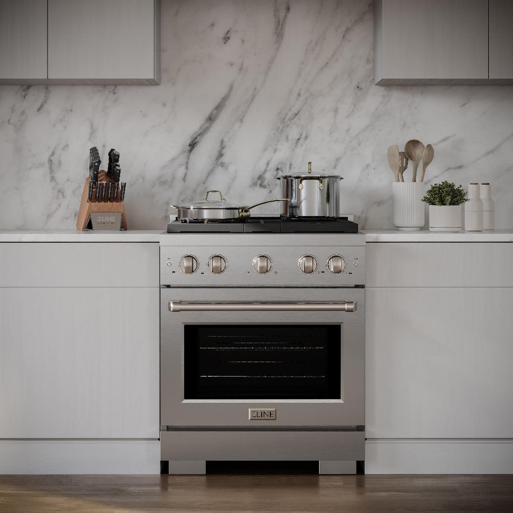 ZLINE 30-Inch Paramount Dual Fuel Range with 4 Gas Burners and 4.2 cu. ft. Electric Convection Oven, Stainless Steel, MODEL SDR30