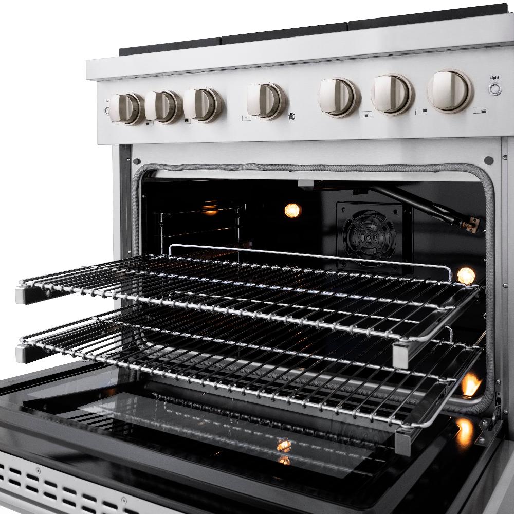 ZLINE Paramount 36 in. Dual Fuel Range, 5.2 cu. ft. Electric Convection Oven, 6 Gas Burners, Stainless Steel (SDR36)