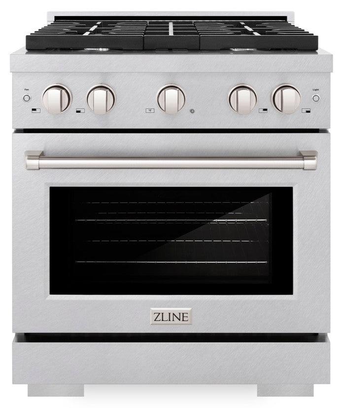 ZLINE Paramount 30 in. Dual Fuel Range with 4 Burner Gas Cooktop and Electric Convection Oven, 4.2 cu. ft., Satin Stainless Steel (SDRS-30)