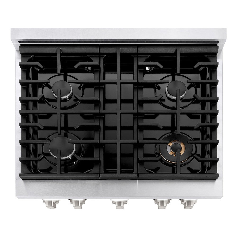 ZLINE Paramount 30 in. Dual Fuel Range with 4 Burner Gas Cooktop and Electric Convection Oven, 4.2 cu. ft., Satin Stainless Steel (SDRS-30)