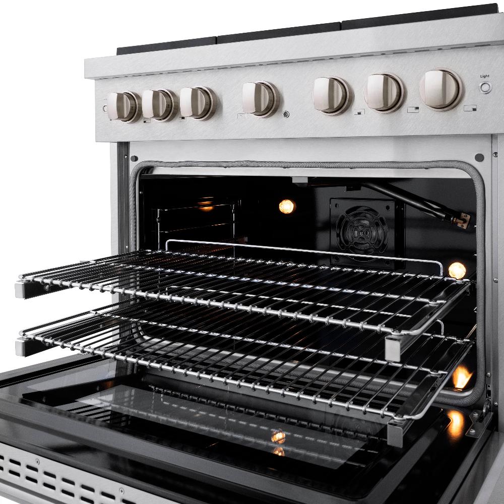 ZLINE Paramount 36" Dual Fuel Range with 6 Brass Burners, Gas Cooktop & Electric Convection Oven, Satin Stainless Steel, 5.2 cu. ft., SDRS-BR-36