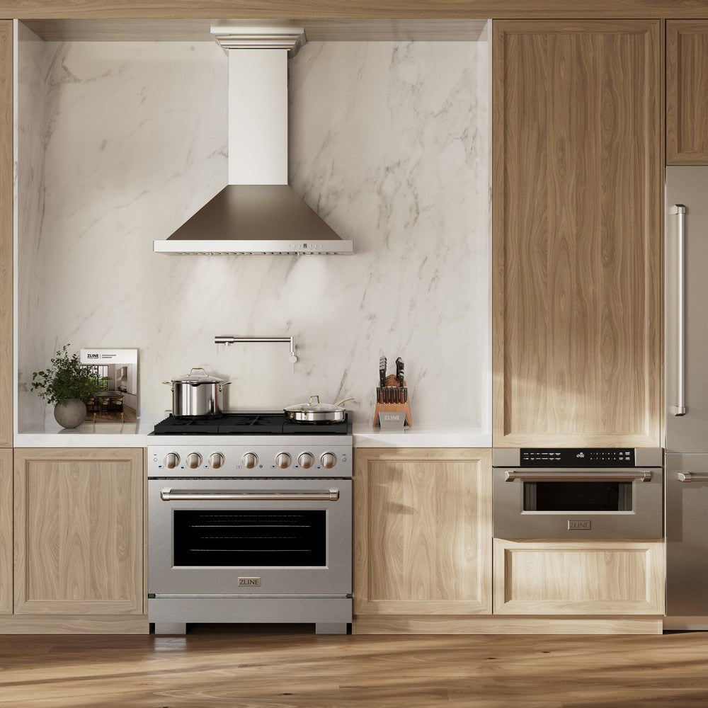 ZLINE Paramount 36" Dual Fuel Range with 6 Brass Burners, Gas Cooktop & Electric Convection Oven, Satin Stainless Steel, 5.2 cu. ft., SDRS-BR-36