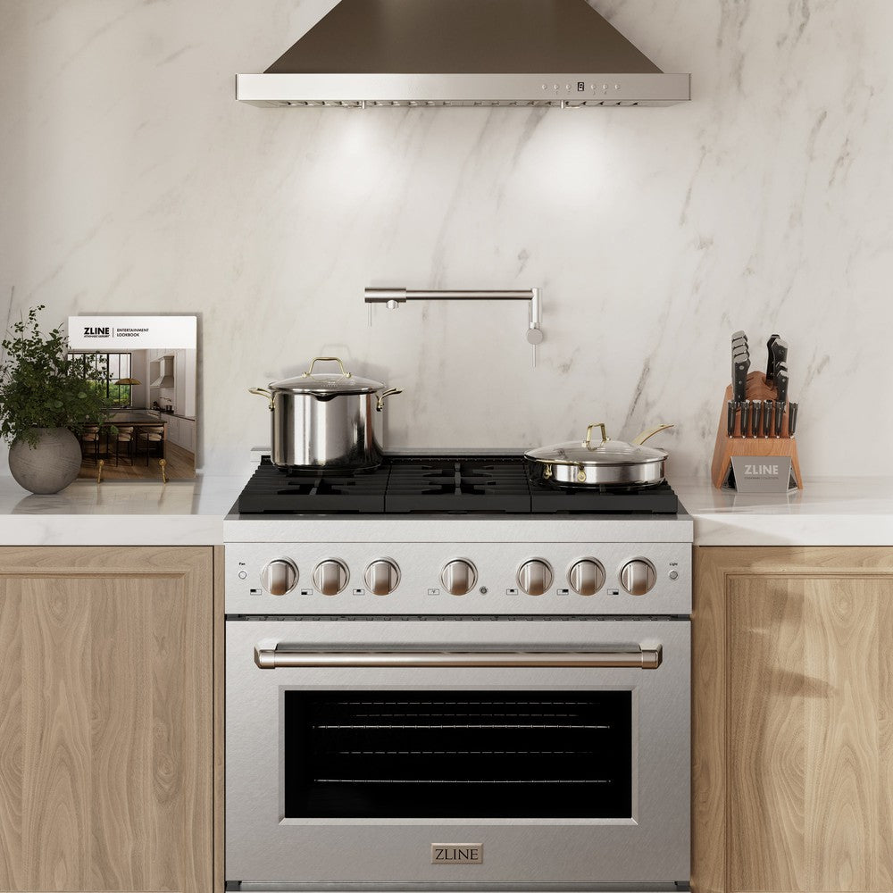 ZLINE Paramount 36" Dual Fuel Range with 6 Brass Burners, Gas Cooktop & Electric Convection Oven, Satin Stainless Steel, 5.2 cu. ft., SDRS-BR-36