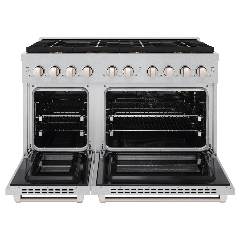 ZLINE Paramount 48 in. Double Oven Dual Fuel Range 6.7 cu. ft. with 8 Brass Burners in Satin Stainless Steel (SDRS-BR-48)