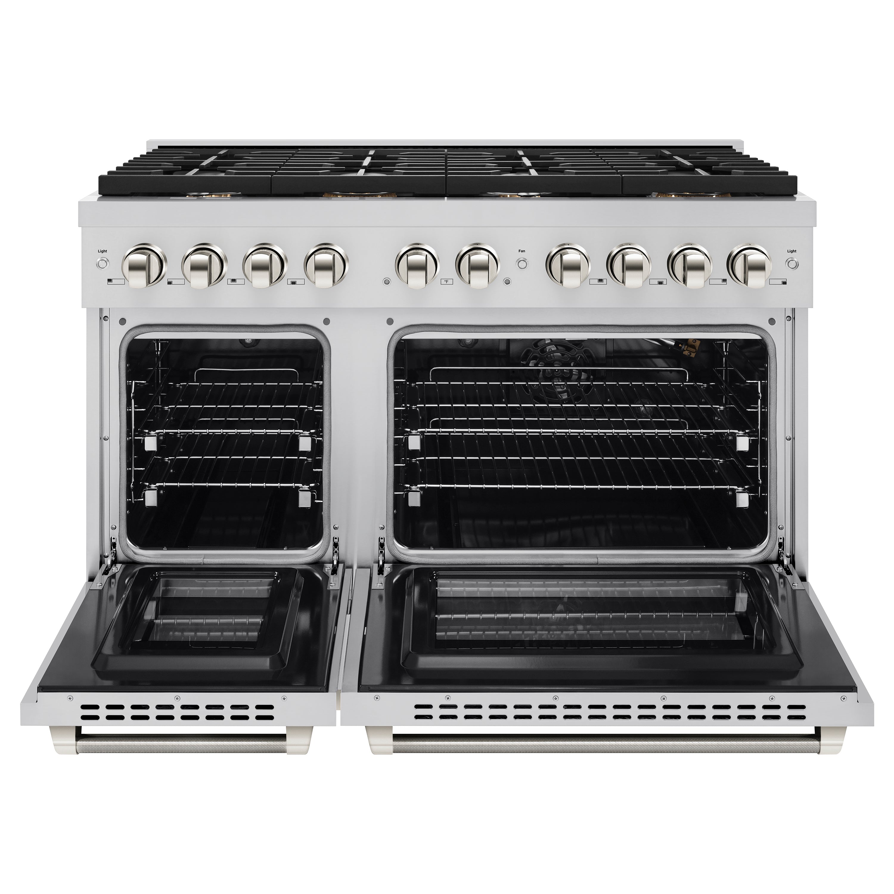 ZLINE 48 in. Gas Range Double Oven 6.7 cu. ft. 8 Burner Cooktop Stainless Steel Polished Nickel Helix Handles (SGRZ-48-KPN)