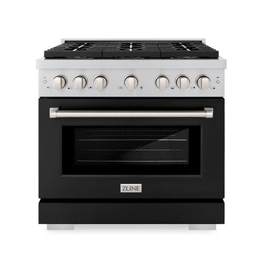 ZLINE 36 in. Gas Range 5.2 cu. ft. 6 Burner DuoPro™ Cooktop Convection Gas Oven Black Matte Door (PSGR-BLM-36)