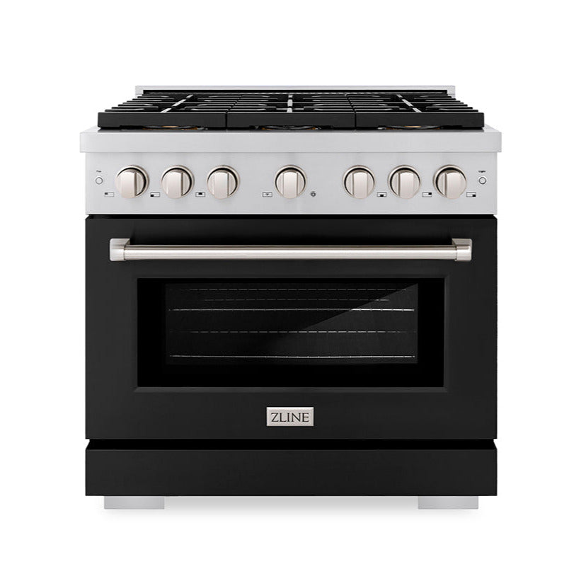 ZLINE 36 in. Gas Range 5.2 cu. ft. 6 Burner DuoPro™ Cooktop Convection Gas Oven Black Matte Door (PSGR-BLM-36)