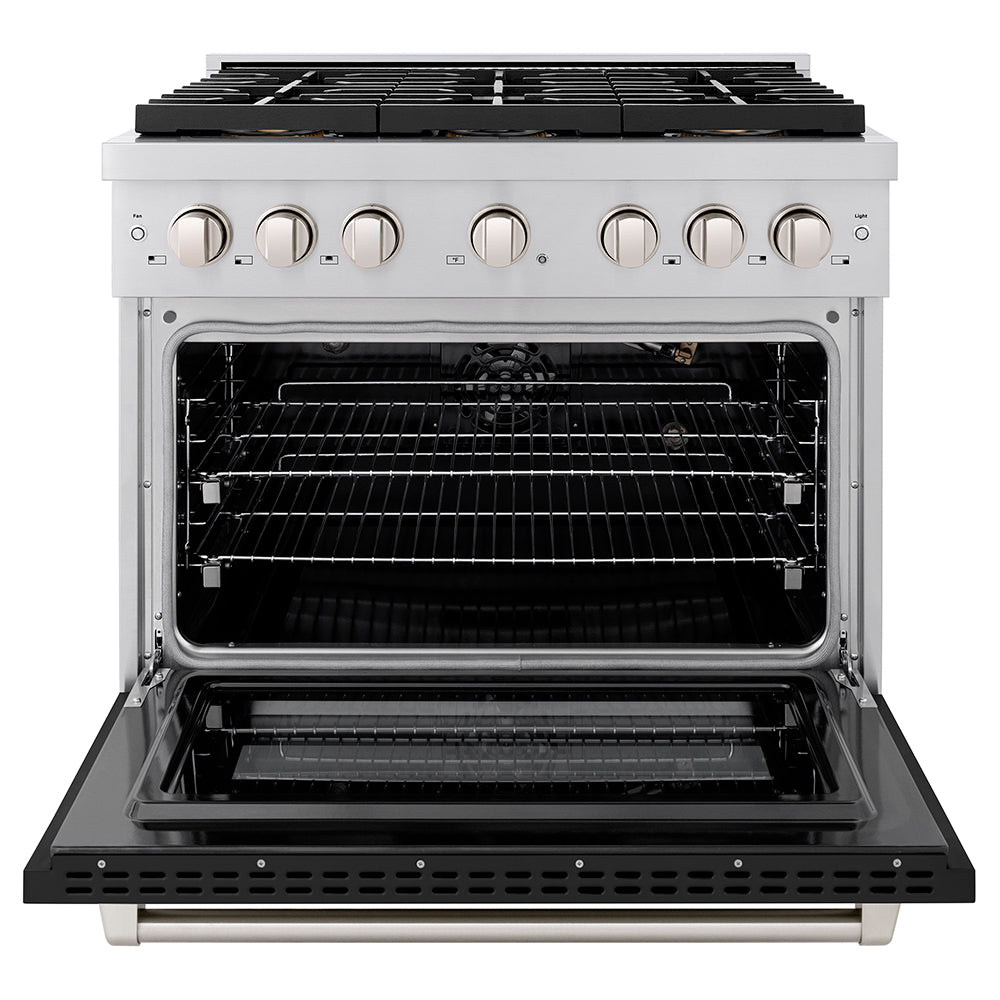 ZLINE 36 in. Gas Range 5.2 cu. ft. 6 Burner DuoPro™ Cooktop Convection Gas Oven Black Matte Door (PSGR-BLM-36)