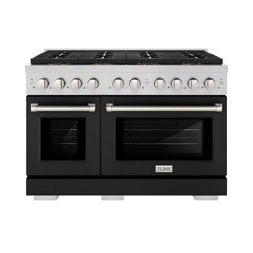 ZLINE 48 in. Gas Range 6.7 cu. ft. 8 Burner DuoPro™ Cooktop Dual Ovens Black Matte Doors (PSGR-BLM-48)