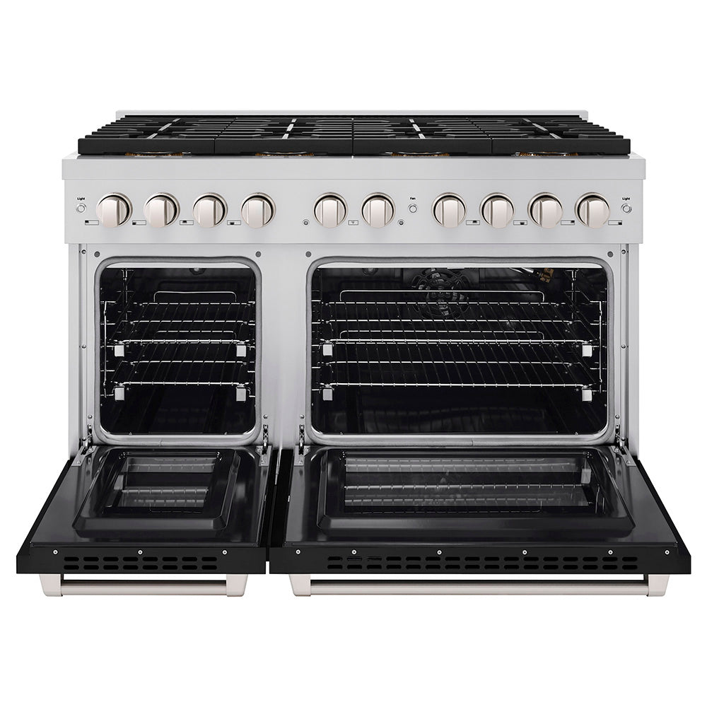 ZLINE 48 in. Gas Range 6.7 cu. ft. 8 Burner DuoPro™ Cooktop Dual Ovens Black Matte Doors (PSGR-BLM-48)