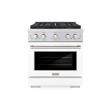 ZLINE 30 in. Gas Range 4.2 cu. ft. Convection Oven, 4 Burner DuoPro™ Cooktop, White Matte Door (PSGR-WM-30)