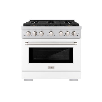 ZLINE 36 in. Gas Range 5.2 cu. ft. 6 Burner DuoPro™ Cooktop Convection Gas Oven White Matte Door (PSGR-WM-36)