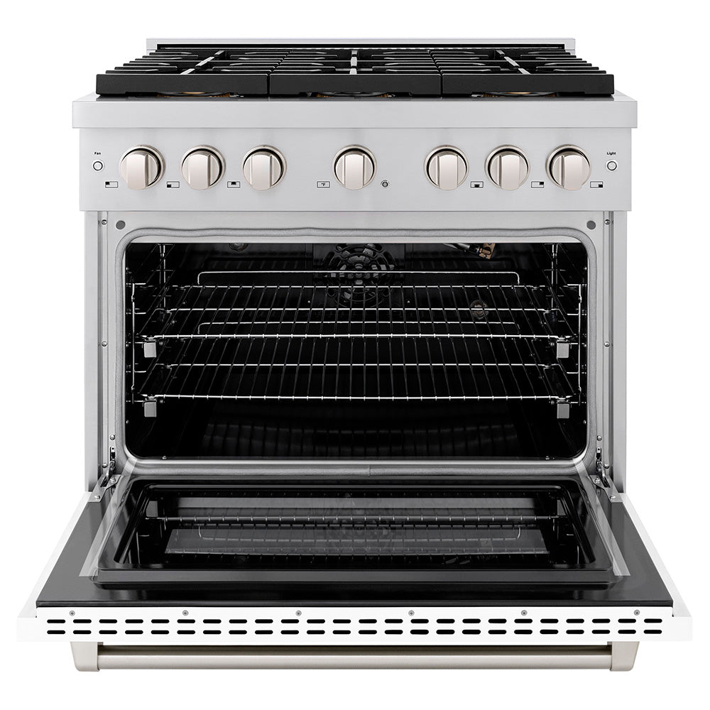 ZLINE 36 in. Gas Range 5.2 cu. ft. 6 Burner DuoPro™ Cooktop Convection Gas Oven White Matte Door (PSGR-WM-36)