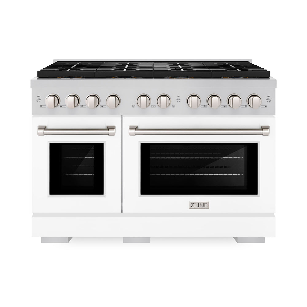 ZLINE 48 in. Gas Range 6.7 cu. ft. with 8 Burner DuoPro™ Cooktop and Dual Ovens, White Matte Doors (PSGR-WM-48)