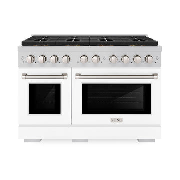 ZLINE 48 in. Gas Range 6.7 cu. ft. with 8 Burner DuoPro™ Cooktop and Dual Ovens, White Matte Doors (PSGR-WM-48)