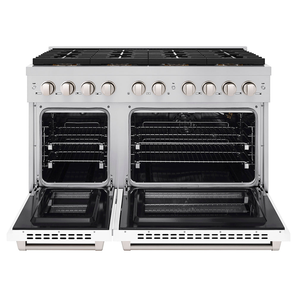 ZLINE 48 in. Gas Range 6.7 cu. ft. with 8 Burner DuoPro™ Cooktop and Dual Ovens, White Matte Doors (PSGR-WM-48)