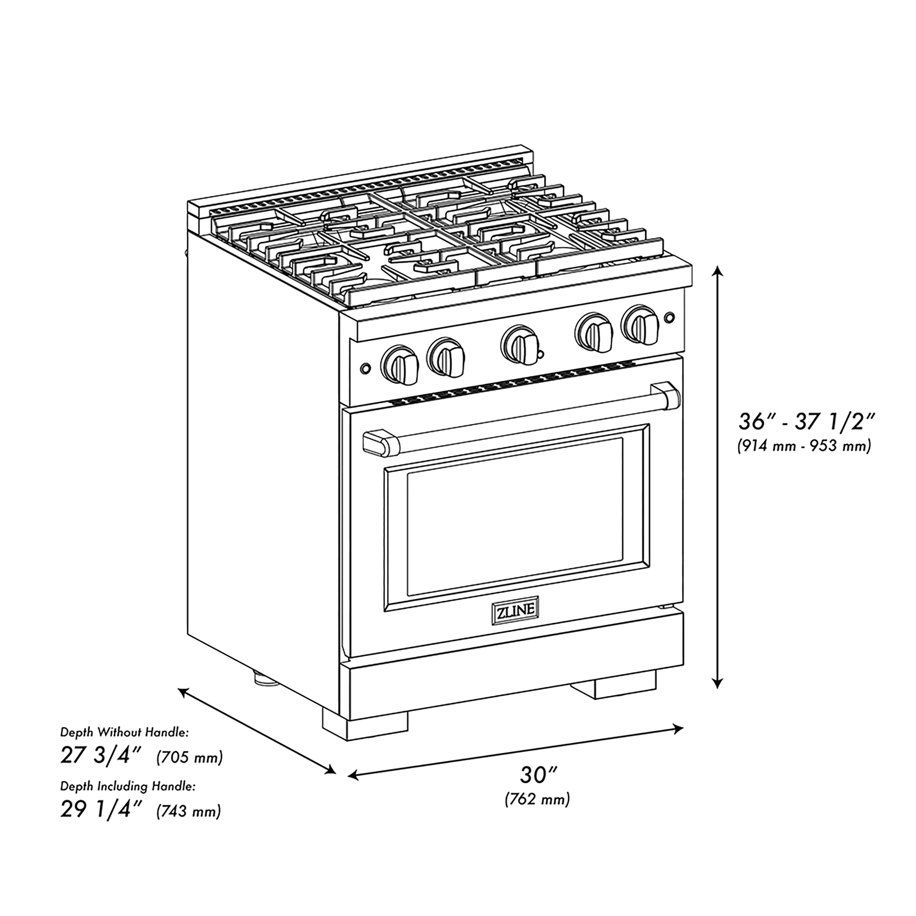ZLINE 30 in Gas Range 4.2 cu. ft. 4 Burner DuoPro Cooktop Convection Oven Stainless Steel White Matte Door Polished Gold Accents (PSGRZ-WM-30-G)