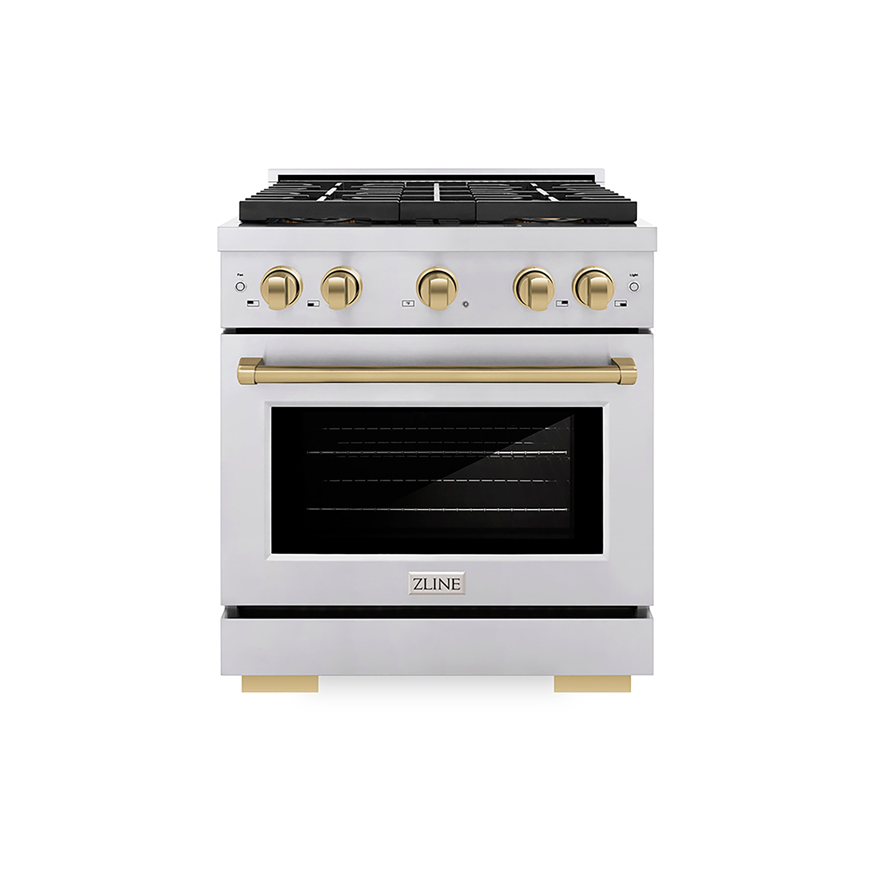ZLINE 30 in. Gas Range 4.2 cu. ft. 4 Burner DuoPro™ Cooktop Convection Gas Oven Stainless Steel with Champagne Bronze Accents (PSGRZ-30-CB)