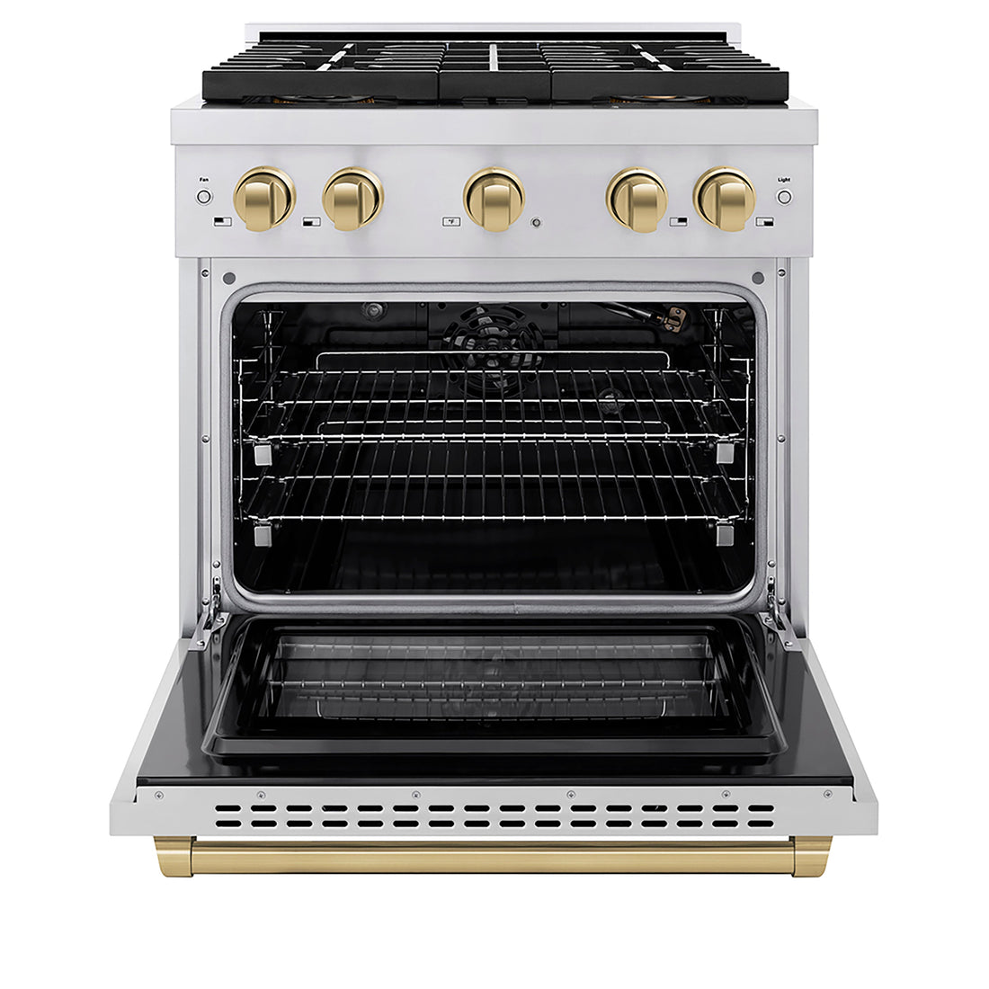 ZLINE 30 in. Gas Range 4.2 cu. ft. 4 Burner DuoPro™ Cooktop Convection Gas Oven Stainless Steel with Champagne Bronze Accents (PSGRZ-30-CB)