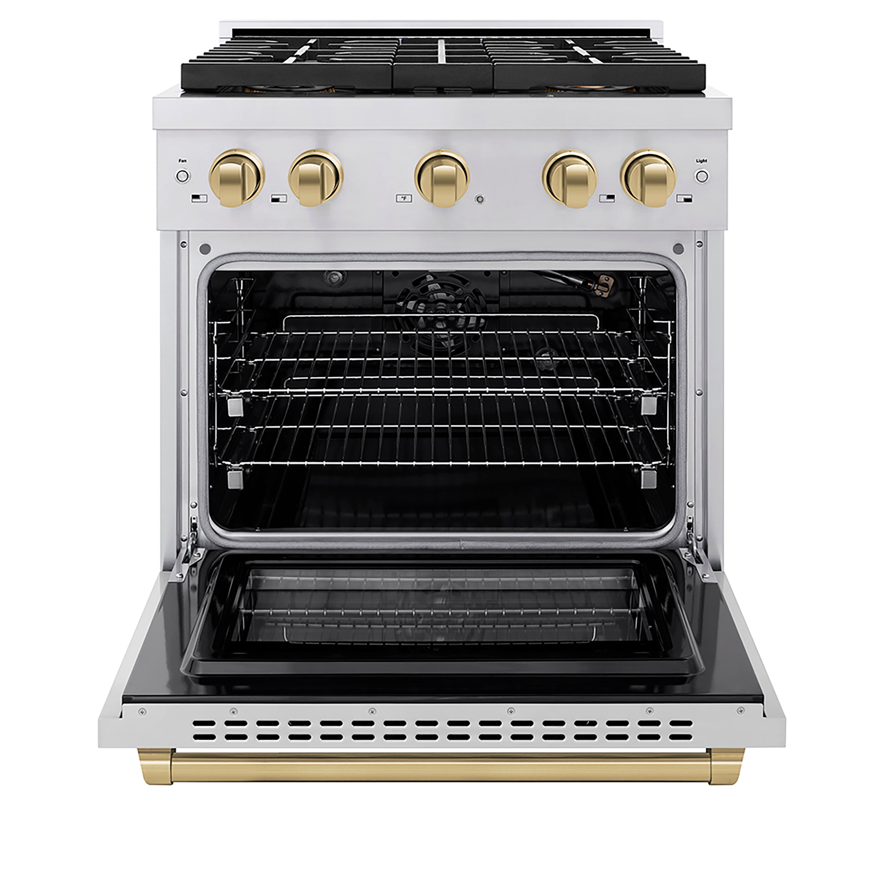ZLINE 30 in. Gas Range 4.2 cu. ft. 4 Burner DuoPro™ Cooktop Convection Gas Oven Stainless Steel with Champagne Bronze Accents (PSGRZ-30-CB)
