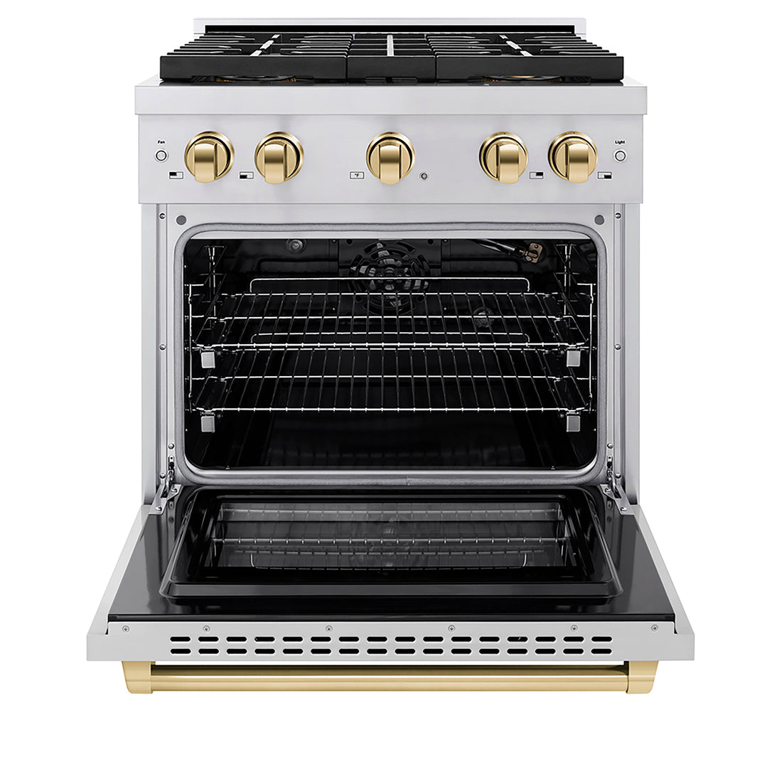 ZLINE 30 in. Gas Range 4 Burners 4.2 cu. ft. Convection Oven DuoPro™ Cooktop Stainless Steel with Polished Gold Accents (PSGRZ-30-G)
