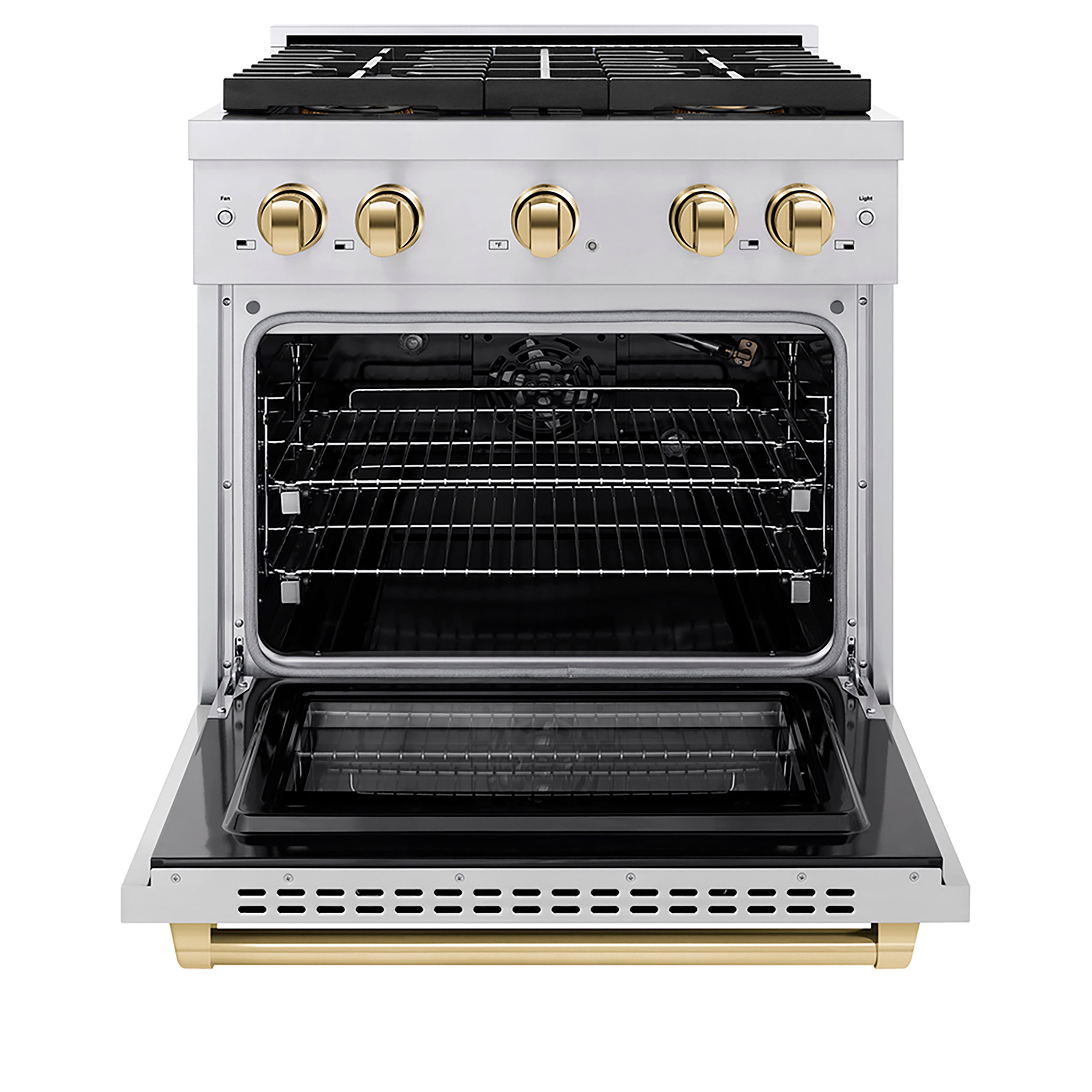 ZLINE 30 in. Gas Range 4 Burners 4.2 cu. ft. Convection Oven DuoPro™ Cooktop Stainless Steel with Polished Gold Accents (PSGRZ-30-G)