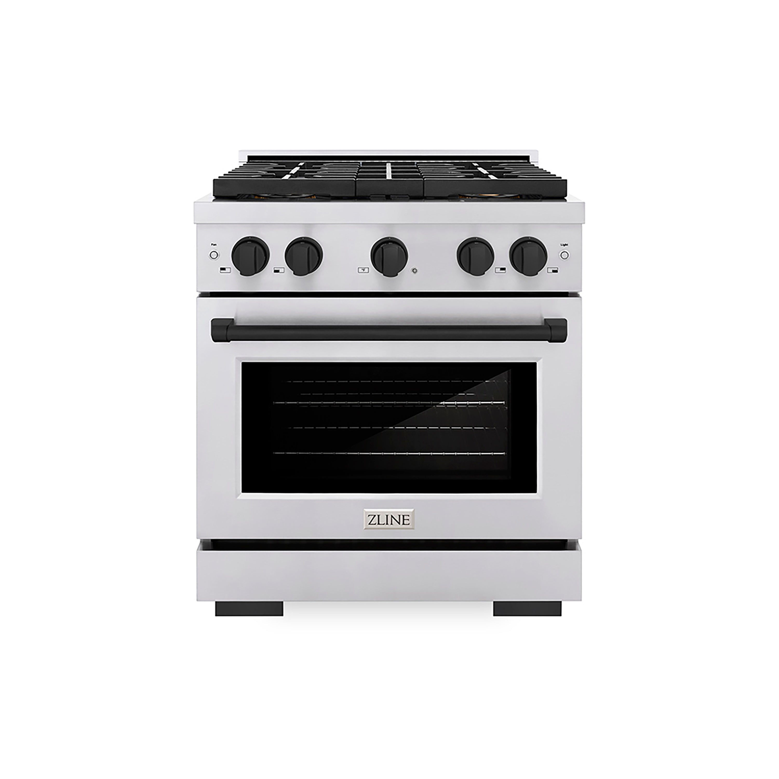 ZLINE 30 in. Gas Range 4.2 cu. ft. 4 Burner DuoPro™ Cooktop Convection Gas Oven Stainless Steel with Matte Black Accents (PSGRZ-30-MB)