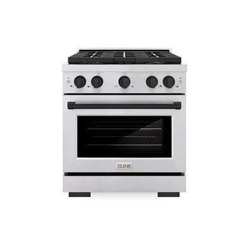 ZLINE 30 in. Gas Range 4.2 cu. ft. 4 Burner DuoPro™ Cooktop Convection Gas Oven Stainless Steel with Matte Black Accents (PSGRZ-30-MB)