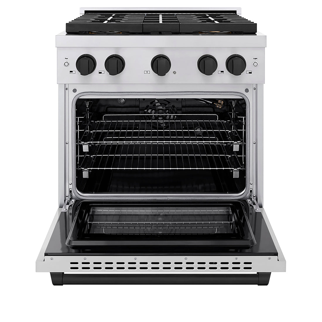 ZLINE 30 in. Gas Range 4.2 cu. ft. 4 Burner DuoPro™ Cooktop Convection Gas Oven Stainless Steel with Matte Black Accents (PSGRZ-30-MB)