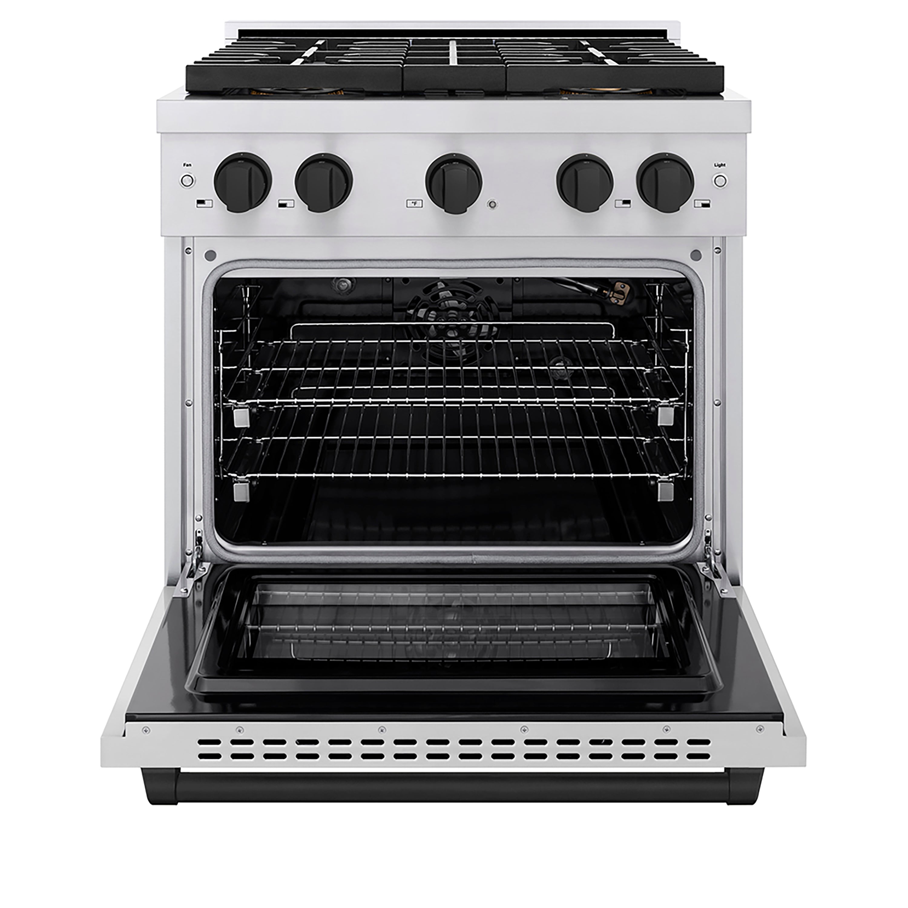 ZLINE 30 in. Gas Range 4.2 cu. ft. 4 Burner DuoPro™ Cooktop Convection Gas Oven Stainless Steel with Matte Black Accents (PSGRZ-30-MB)