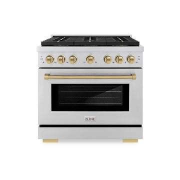 ZLINE 36 in. Gas Range 5.2 cu. ft. 6 Burner DuoPro™ Cooktop Convection Gas Oven Stainless Steel with Champagne Bronze Accents (PSGRZ-36-CB)