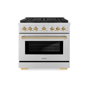 ZLINE 36 in. Gas Range 5.2 cu. ft. 6 Burner DuoPro™ Cooktop Convection Gas Oven Stainless Steel with Polished Gold Accents (PSGRZ-36-G)