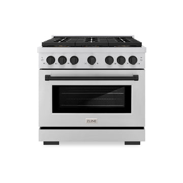 ZLINE 36 in. Gas Range 5.2 cu. ft. 6 Burner DuoPro™ Cooktop Convection Gas Oven Stainless Steel Matte Black Accents (PSGRZ-36-MB)