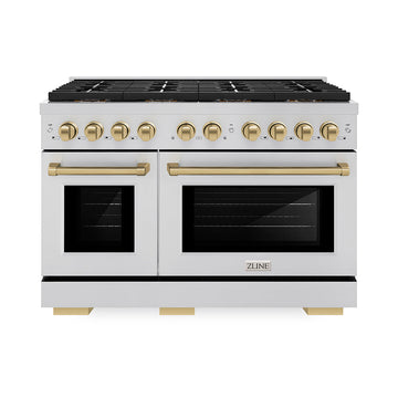 ZLINE 48 in. Gas Range 6.7 cu. ft. 8 Burner DuoPro™ Cooktop Dual Oven Stainless Steel with Champagne Bronze Accents (PSGRZ-48-CB)