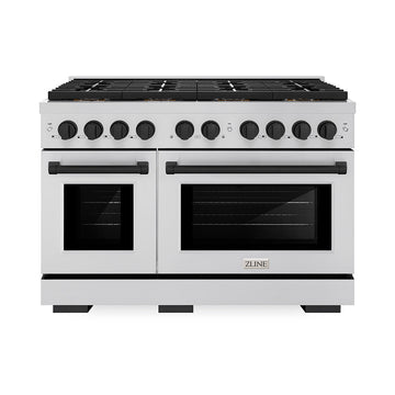 ZLINE 48 in. Gas Range 6.7 cu. ft. Dual Oven with 8 Burner DuoPro™ Cooktop Stainless Steel Matte Black Accents (PSGRZ-48-MB)