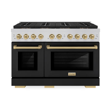 ZLINE 48 in. Gas Range 6.7 cu. ft. 8 Burner DuoPro™ Cooktop Dual Ovens Black Matte Doors Champagne Bronze Accents (PSGRZ-BLM-48-CB)