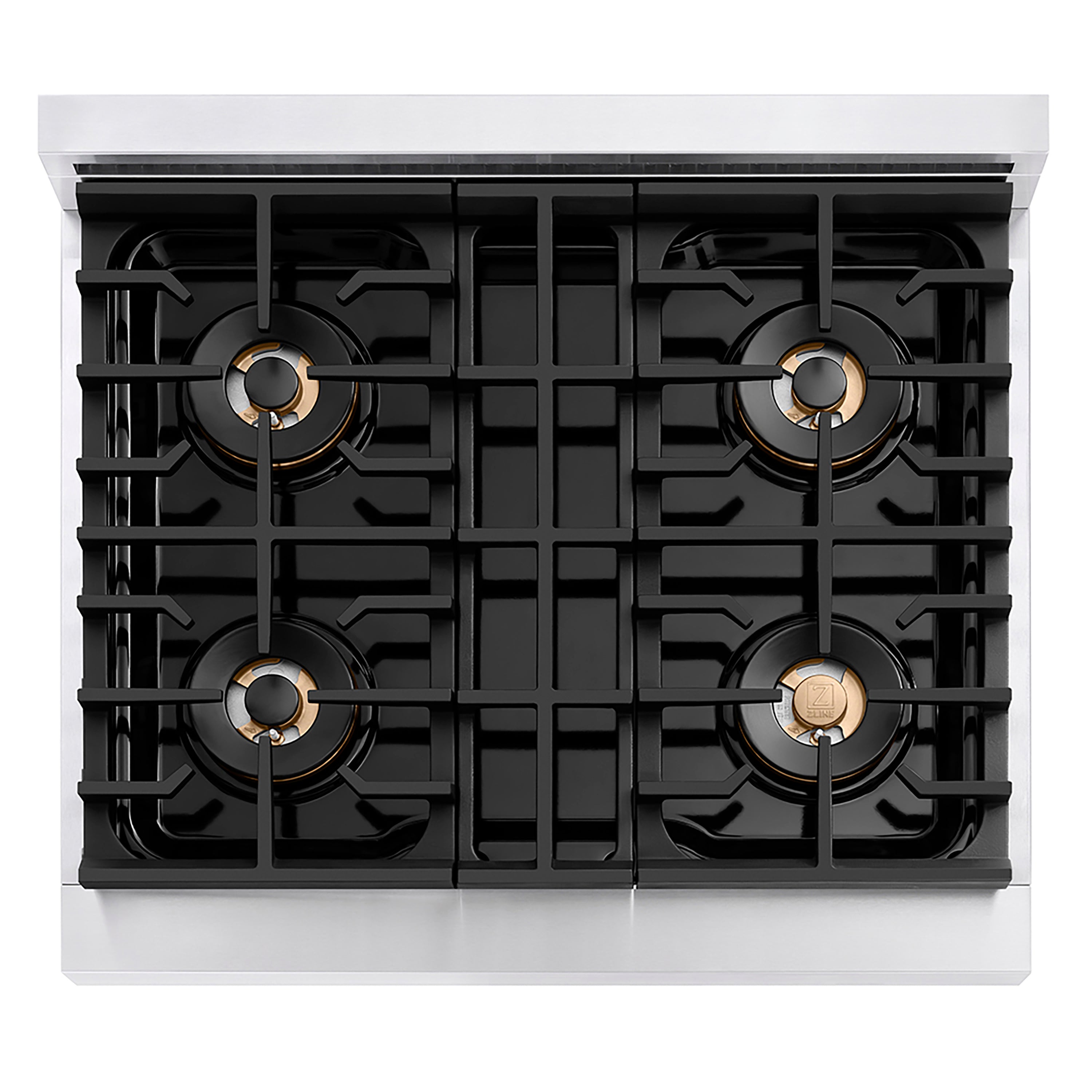 ZLINE 30 in. Gas Range 4.2 cu. ft. 4 Burner DuoPro™ Cooktop Convection Oven Stainless Steel White Matte Door Champagne Bronze Accents (PSGRZ-WM-30-CB)