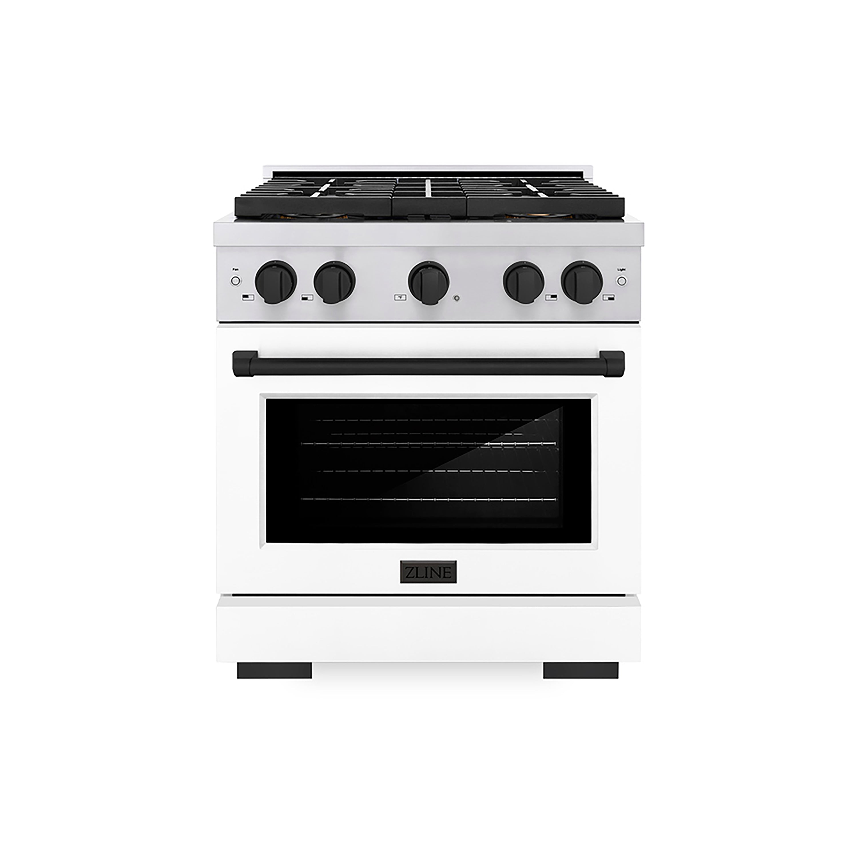 ZLINE 30 in. Gas Range 4.2 cu. ft. 4 Burner DuoPro™ Cooktop Convection Gas Oven Stainless Steel White Matte Door Matte Black Accents (PSGRZ-WM-30-MB)