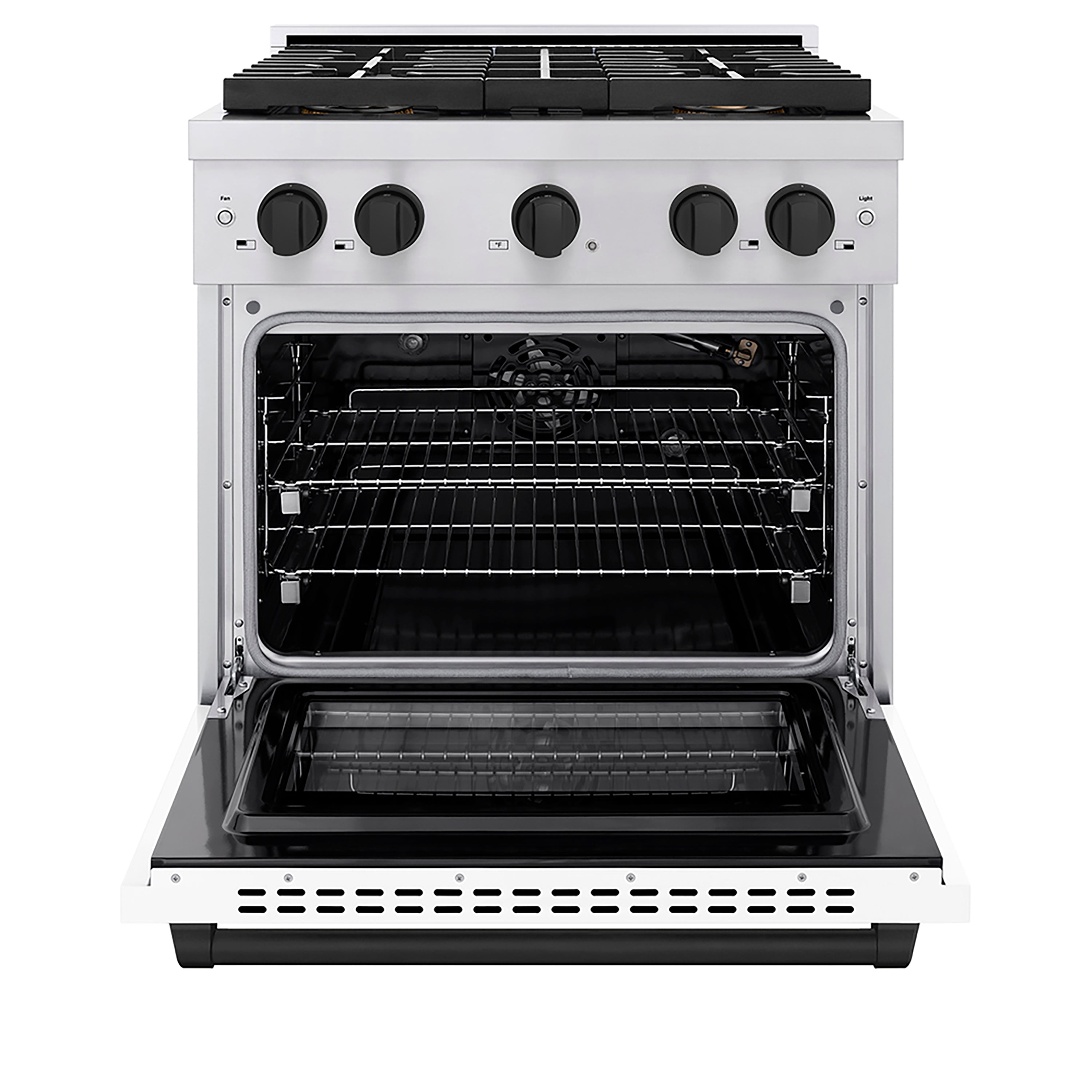 ZLINE 30 in. Gas Range 4.2 cu. ft. 4 Burner DuoPro™ Cooktop Convection Gas Oven Stainless Steel White Matte Door Matte Black Accents (PSGRZ-WM-30-MB)