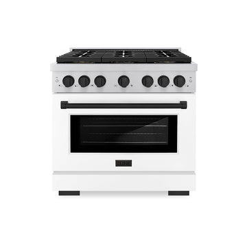 ZLINE 36 in. Gas Range 5.2 cu. ft. 6 Burner DuoPro™ Cooktop Convection Gas Oven White Matte Door Matte Black Accents (PSGRZ-WM-36-MB)