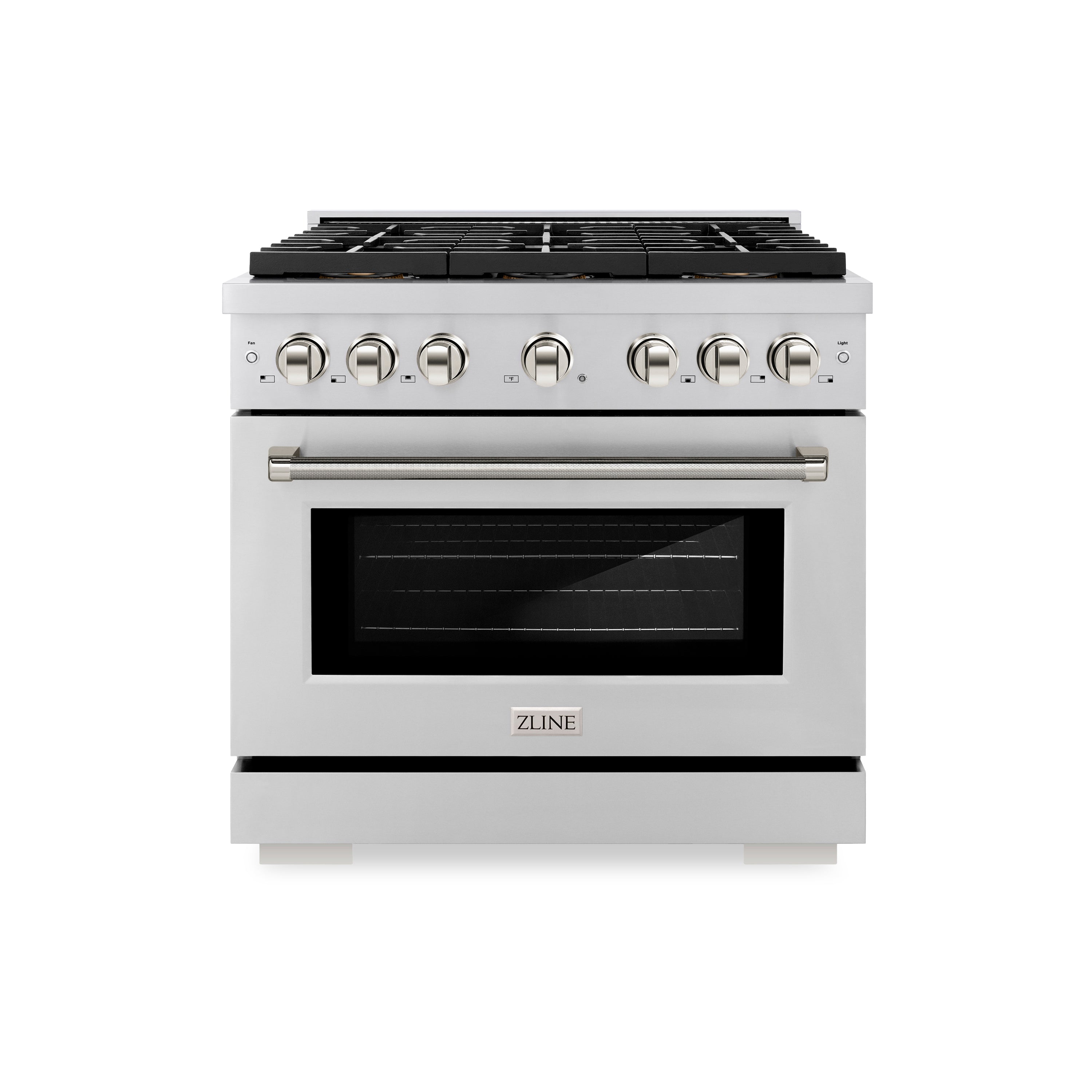 ZLINE 36 in. Gas Range 5.2 cu. ft. 6 Burner DuoPro™ Cooktop Convection Oven Stainless Steel Polished Nickel Helix Handle (PSGRZ-36-KPN)
