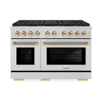 ZLINE 48 in Gas Range 6.7 cu ft 8 Burner DuoPro Dual Oven Stainless Steel Polished Gold Helix Handles (PSGRZ-48-KG)