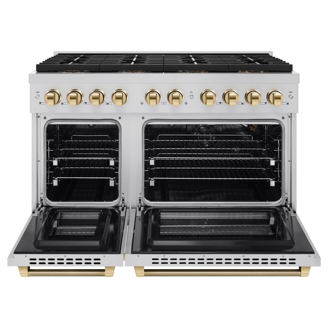 ZLINE 48 in Gas Range 6.7 cu ft 8 Burner DuoPro Dual Oven Stainless Steel Polished Gold Helix Handles (PSGRZ-48-KG)