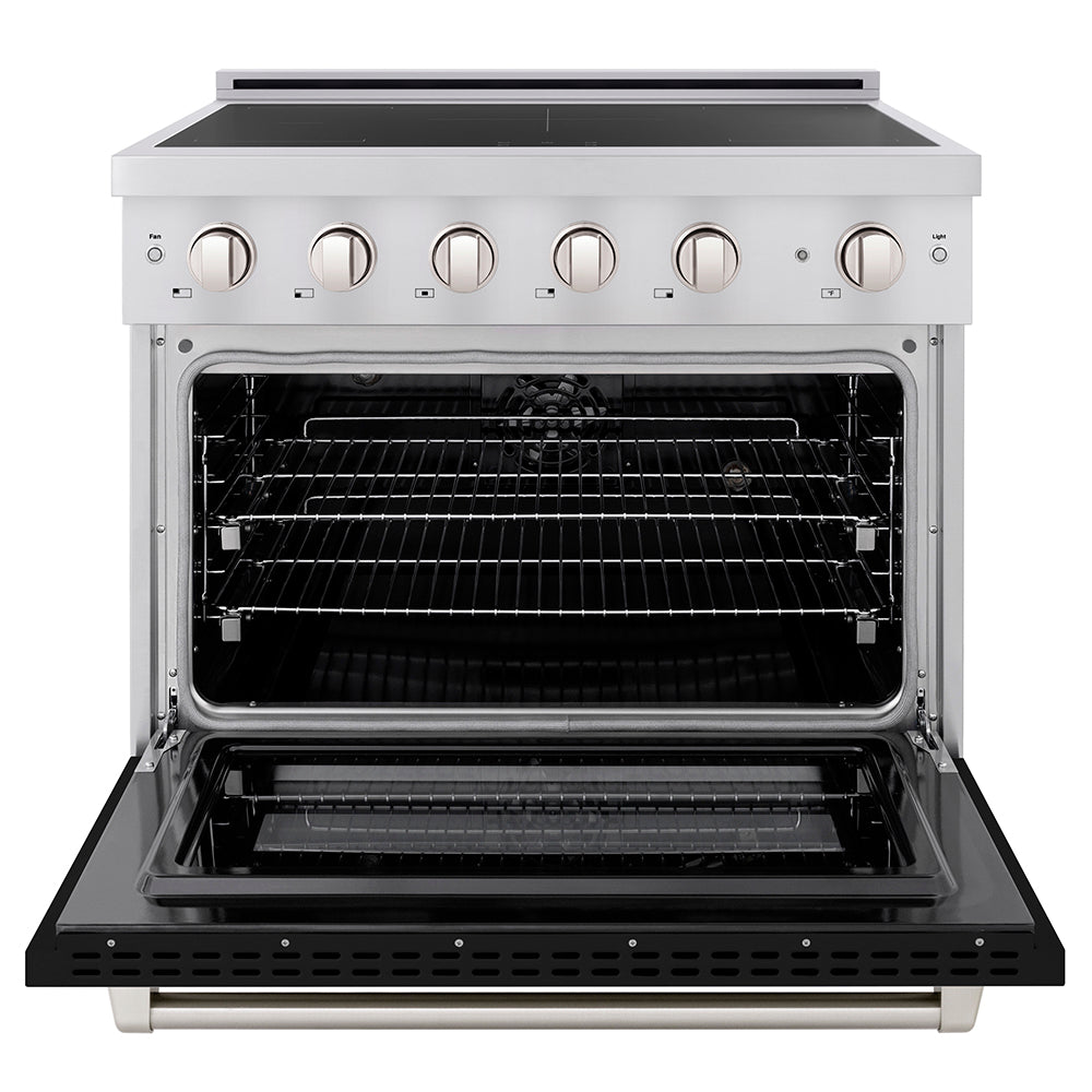 ZLINE 36 in Induction Range 5.2 cu. ft. 5 Element Cooktop Electric Convection Oven Stainless Steel Black Matte Door (SINR-BLM-36)