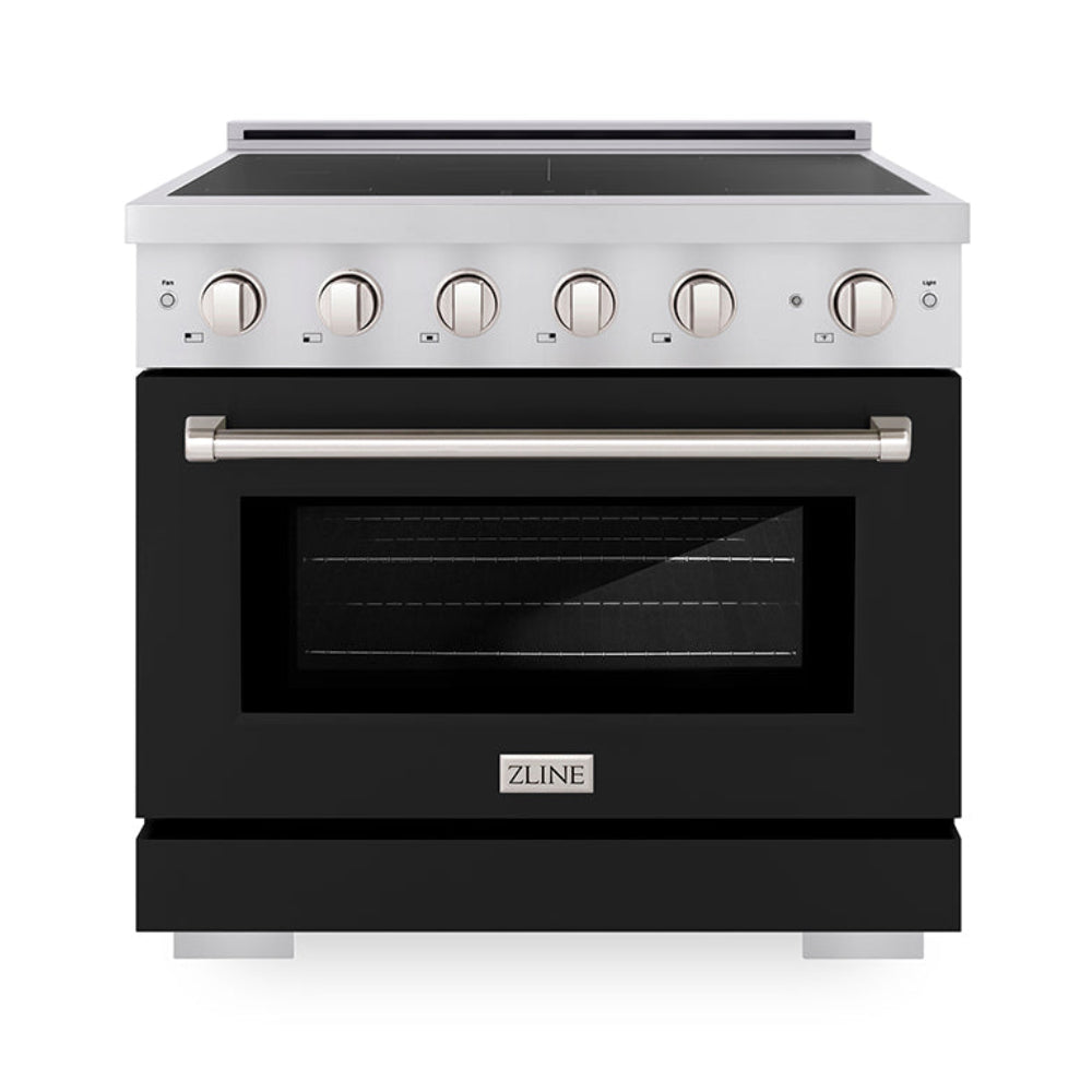 ZLINE 36 in Induction Range 5.2 cu. ft. 5 Element Cooktop Electric Convection Oven Stainless Steel Black Matte Door (SINR-BLM-36)