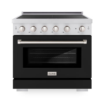 ZLINE 36 in Induction Range 5.2 cu. ft. 5 Element Cooktop Electric Convection Oven Stainless Steel Black Matte Door (SINR-BLM-36)