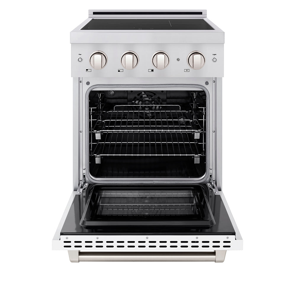 ZLINE 24 in. Induction Range 3.2 cu. ft. Electric Convection Oven 3 Element Cooktop Stainless Steel White Matte Door (SINR-WM-24)