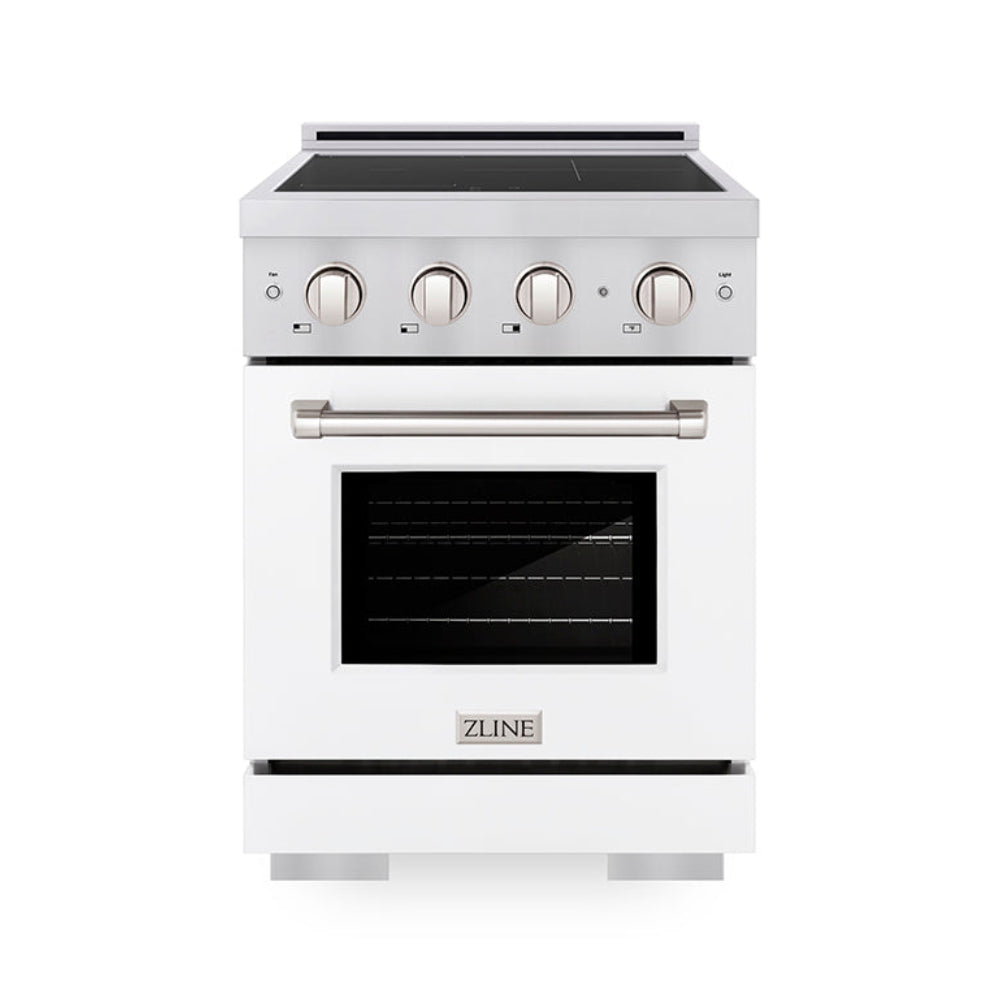 ZLINE 24 in. Induction Range 3.2 cu. ft. Electric Convection Oven 3 Element Cooktop Stainless Steel White Matte Door (SINR-WM-24)