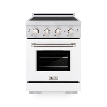 ZLINE 24 in. Induction Range 3.2 cu. ft. Electric Convection Oven 3 Element Cooktop Stainless Steel White Matte Door (SINR-WM-24)